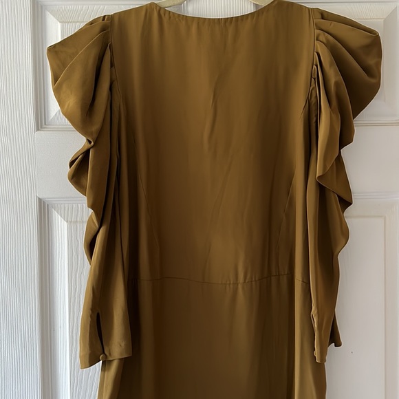 Elizabeth and James Silk Dark Olive Mini Dress M - Picture 6 of 14
